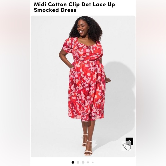 NWT Torrid MIDI Cotton Clip Dot Lace Up Smocked Dress Size 2x - Picture 4 of 9